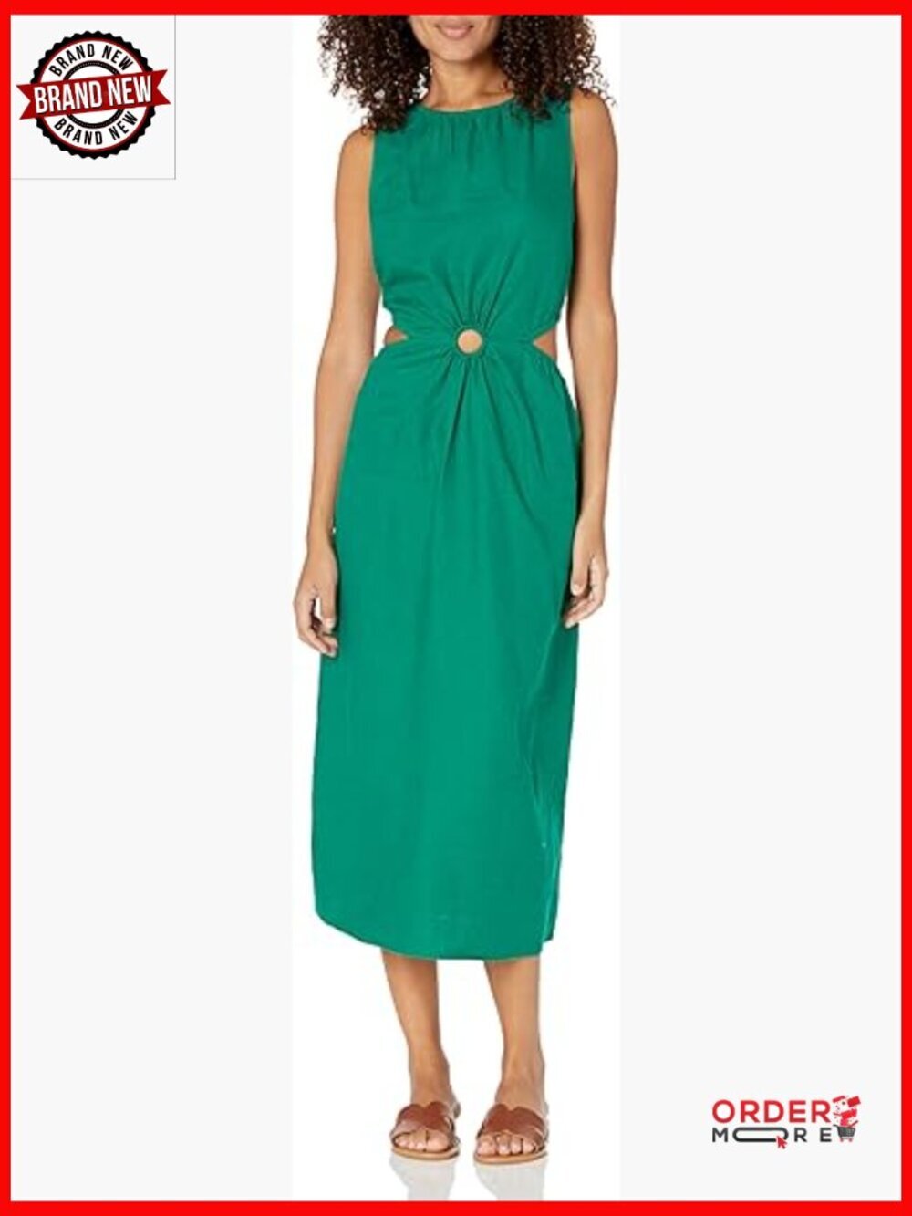 Drapey Linen Cut Out Midi Dress with O-Ring Detail